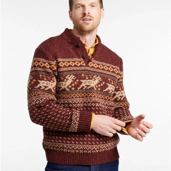 L.L.Bean Men Classic Ragg Wool Sweater, Henley, Fair Isle Size Medium - Picture 4 of 10